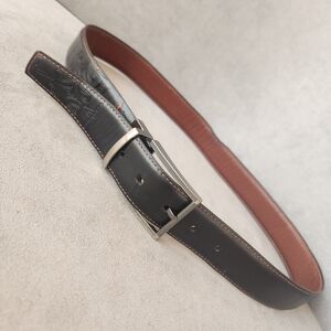 Robert Graham belt men's 34 black brown leather reversible dress embossed logo